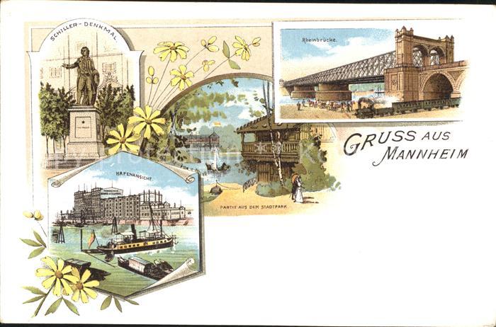 MANNHEIM BW Schillerdenkmal Stadtpark Rheinbruecke Hafenpartie Blumen Reichspost