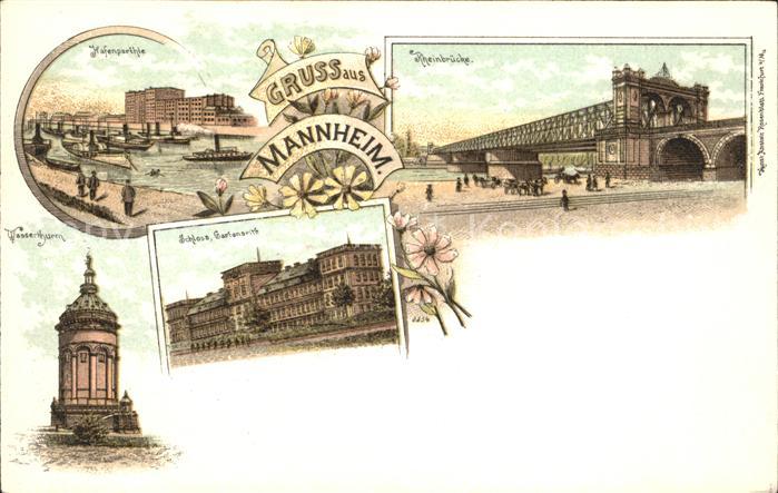 MANNHEIM BW Hafenpartie Rheinbruecke Schloss Wasserturm Reichspost