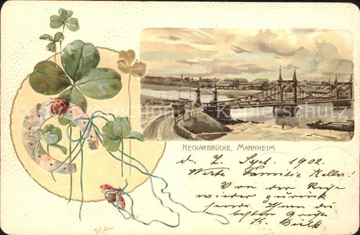 MANNHEIM BW Neckarbruecke Hufweisen Marienkaefer Kleeblatt