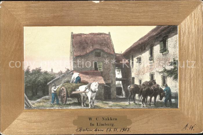 Limburg Lahn W.C. Nakken Pferdefuhrwerk Landwirtschaft Kuenstlerkarte