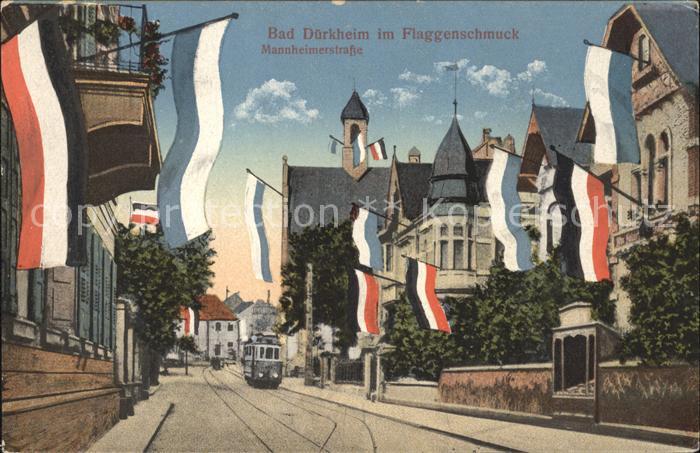 Bad Duerkheim Mannheimerstrasse im Flaggenschmuck Strassenbahn