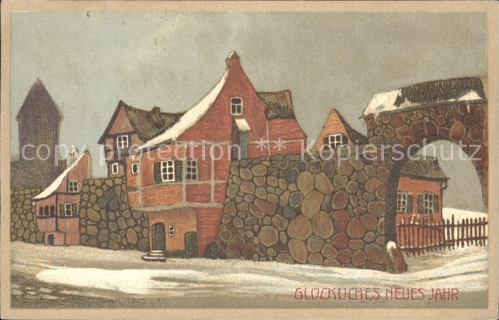 Neustadt Haardt Torbogen Stadtmauer Kuenstlerkarte Neujahrskarte