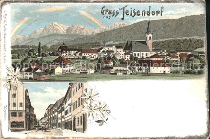 Teisendorf Oberbayern Ortsansicht mit Kirche Strassenpartie