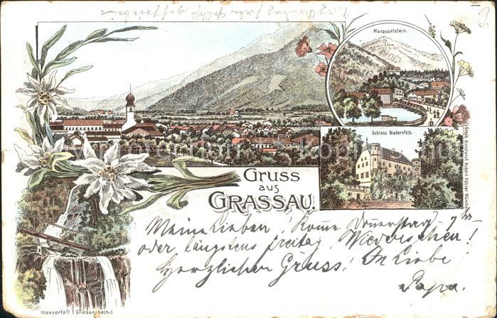 Grassau Chiemgau Totalansicht Marquartstein Schloss Niedernfels Wasserfall