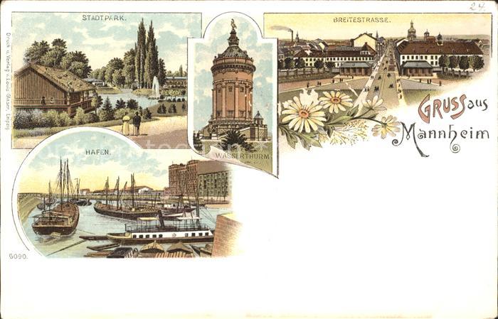 MANNHEIM BW Stadtpark Wasserturm Breitestrasse Hafen Schiffe