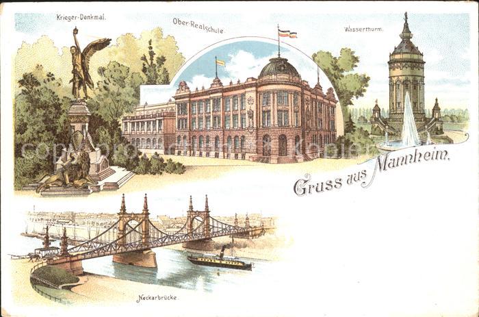 MANNHEIM BW Kriegerdenkmal Realschule Wasserturm Neckarbruecke Deutsche Reichspo