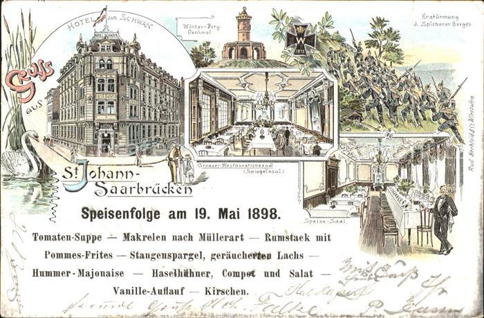 St Johann Saarbruecken Hotel zum Schwan Speisenfolge 19. Mai 1898 Spiegelsaal Wi