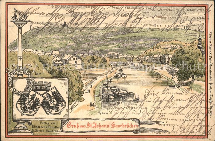 St Johann Saarbruecken Partie an der Saar Denkmal Wappen Deutsche Reichspost
