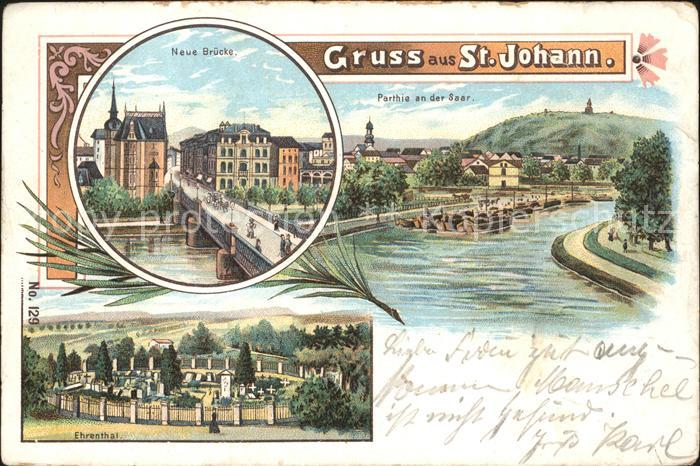 St Johann Saarbruecken Partie an der Saar Neue Bruecke Ehrenthal Friedhof