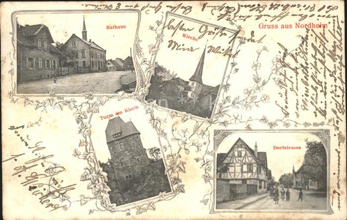 Nordheim Hessen Rathaus Kirche Turm am Rhein Dorfstrasse Bahnpost