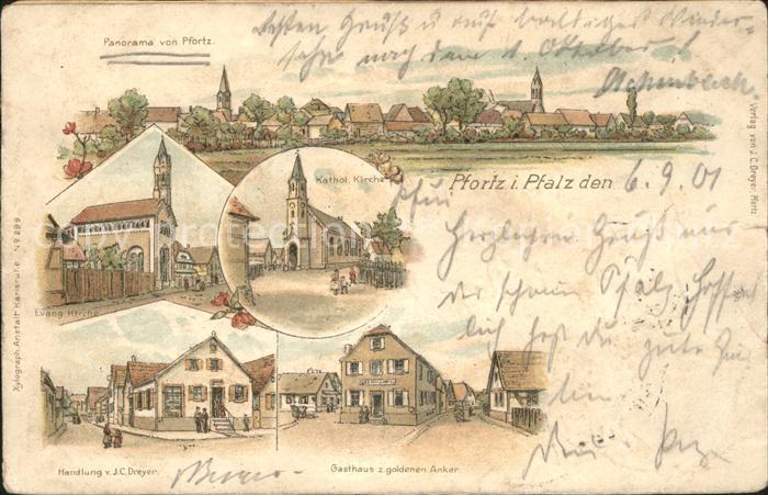 Pfortz Totalansicht Kirche Gasthaus Handlung