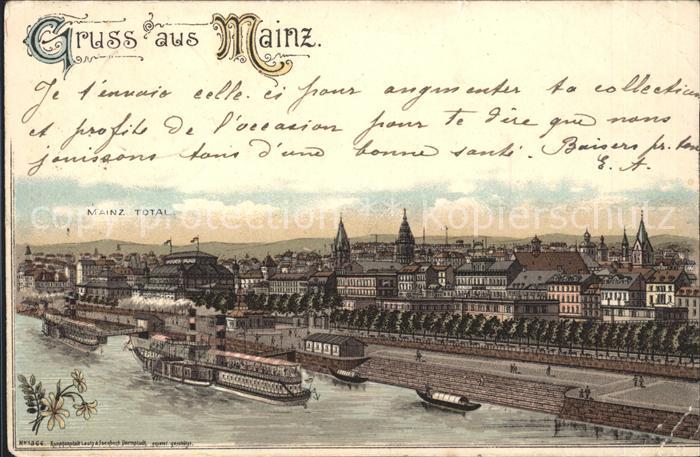 Mainz Rhein Teilansicht Dampfer Promenade