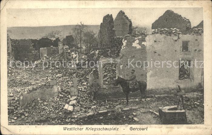 Gercourt-et-Drillancourt Westlicher Kriegsschauplatz Pferd zerstoerte Haeuser 1.