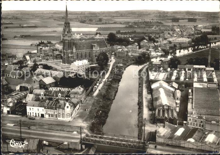 Estaires Le Pont de la Meuse La Lys Fliegeraufnahme