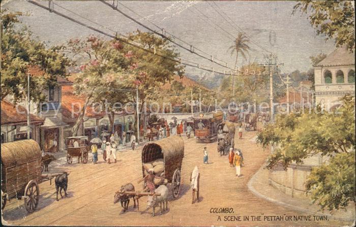 Colombo Ceylon Sri Lanka Scene in the Pettah or Native Town Oilette Kuenstlerkar