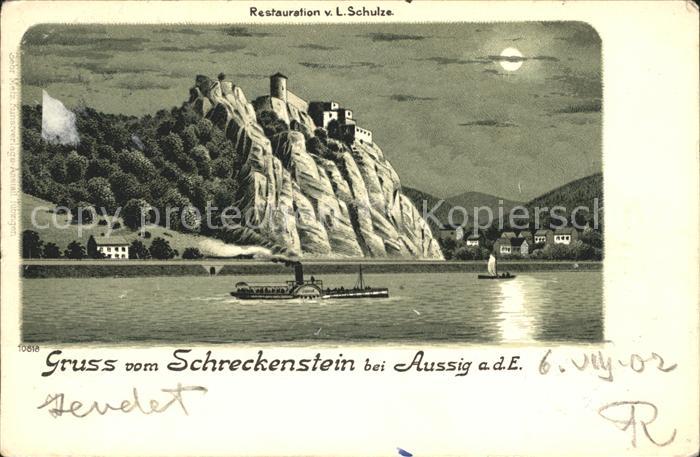 Aussig Tschechien Schreckenstein im Mondschein Elbe