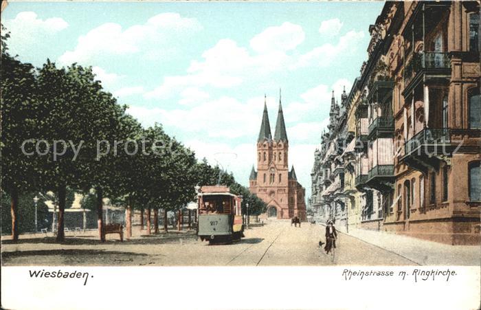 Wiesbaden Rheinstrasse mit Ringkirche Strassenbahn