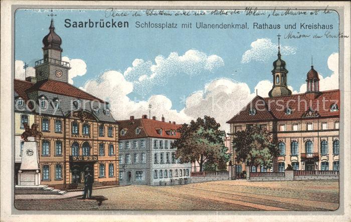 SAARBRueCKEN Saarland Schlossplatz mit Ulanendenkmal Rathaus Kreishaus