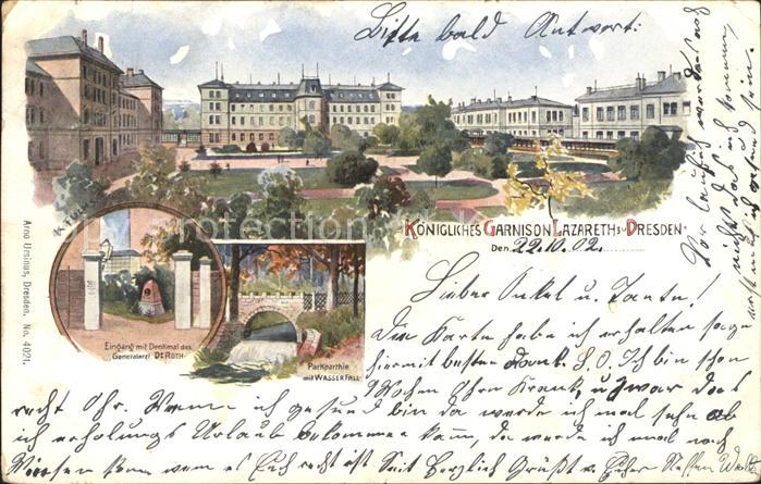 DRESDEN Elbe Koenigliches Garnison Lazarett Denkmal Park Wasserfall