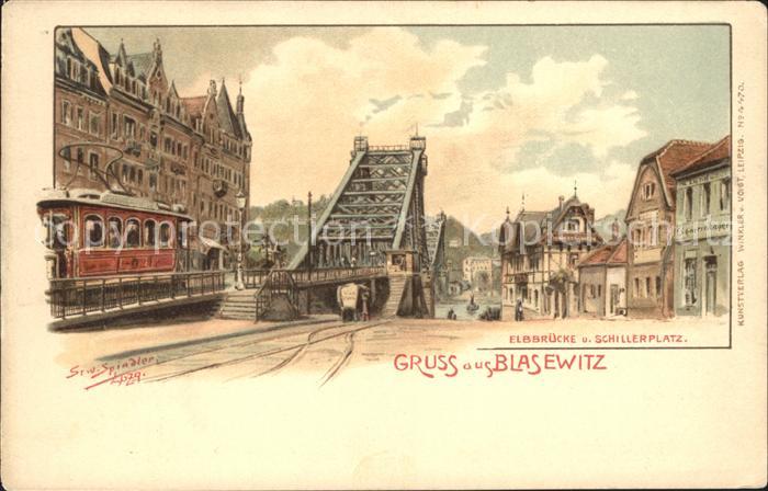 Blasewitz Dresden Elbbruecke Schillerplatz Strassenbahn Kuenstlerkarte
