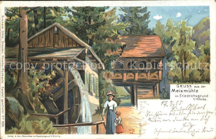 Pillnitz Meixmuehle im Friedrichsgrund Wasserrad Deutsche Reichspost Kuenstlerka