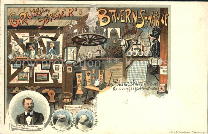 Strassburg Elsass Bauernschaenke Gustav Serger Portrait Hunde