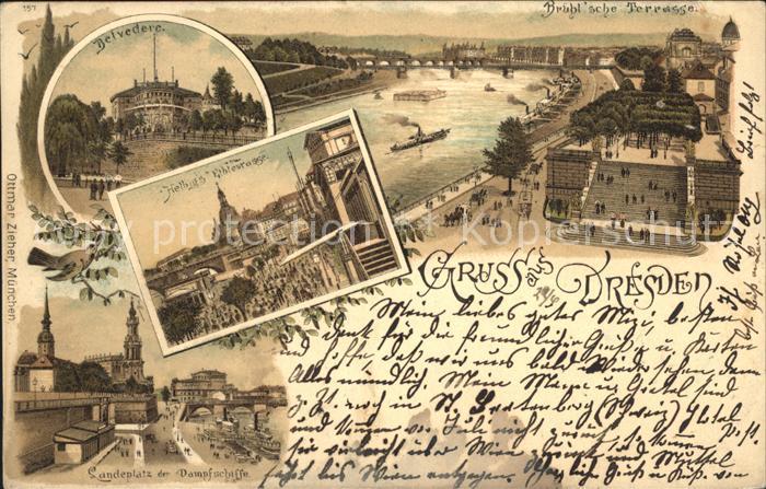 DRESDEN Elbe Bruehlsche Terrasse Belvedere Landeplatz Dampfschiff