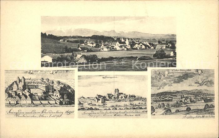 Steingaden Oberbayern Panorama Stadtbild vor und nach dem Schwedenkrieg 17. Jhdt