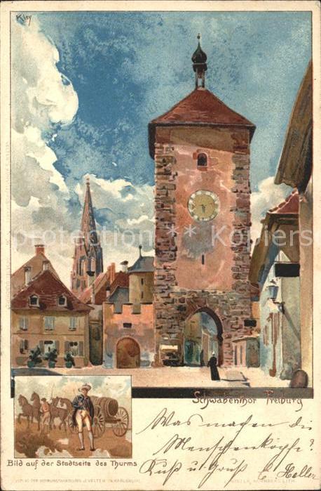 Freiburg Breisgau Schwabentor Pferdefuhrwerk Kuenstlerkarte Deutsche Reichspost