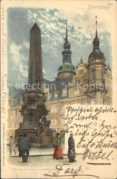 DRESDEN Elbe Koenigliches Schloss und Wettin Obelisk
