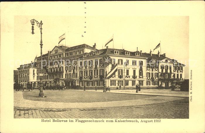 DRESDEN Elbe Hotel Bellevue im Flaggenschmuck zum Kaiserbesuch 1912