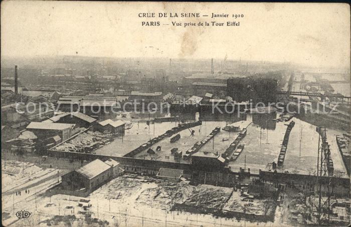 Paris Crue de la Seine Janvier 1910 vue prise de la Tour Eiffel