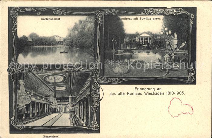 Wiesbaden Altes Kurhaus Konzertsaal Gartenansicht Bowling Erinnerungskarte