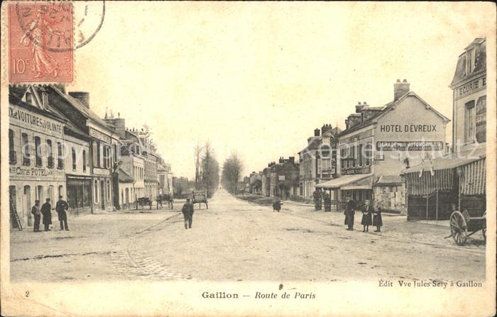 Gaillon Route de Paris Stempel auf AK