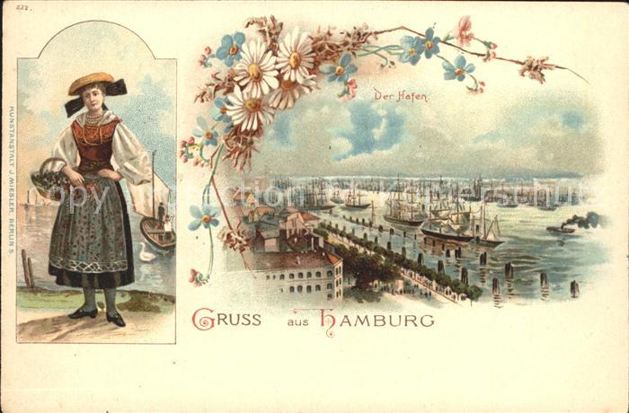 HAMBURG  CITY Hafen und Frau in Tracht