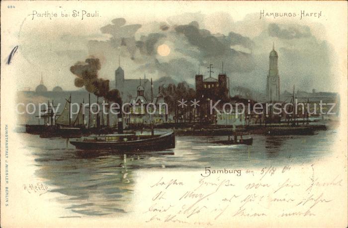HAMBURG  CITY Hafen und St. Pauli Kuenstlerkarte