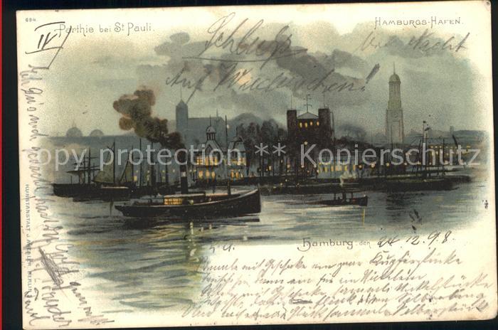 HAMBURG  CITY Hafen St. Pauli bei Nacht Kuenstlerkarte