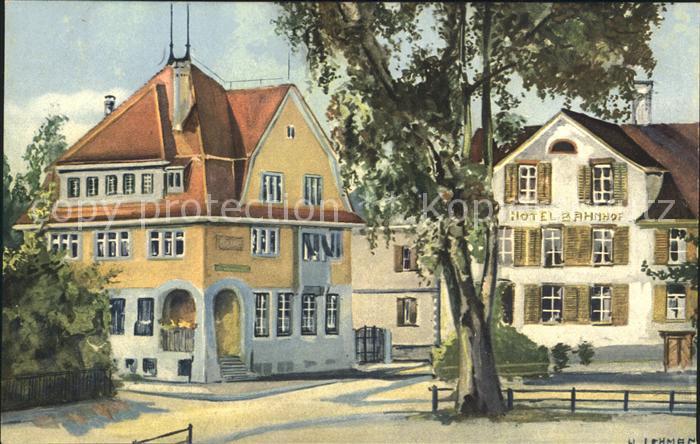 Amriswil TG Kantonalbank Hotel Bahnhof Kuenstlerkarte