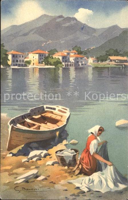Porto Ceresio Kuenstlerkarte Waescherin am Lago di Lugano