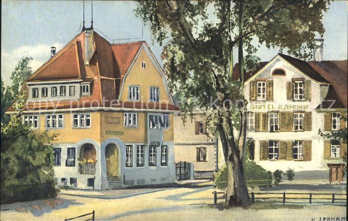 Amriswil TG Kantonalbank und Hotel Bahnhof Kuenstlerkarte