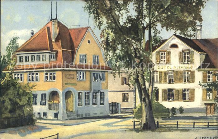 Amriswil TG Kantonalbank und Hotel Bahnhof Kuenstlerkarte