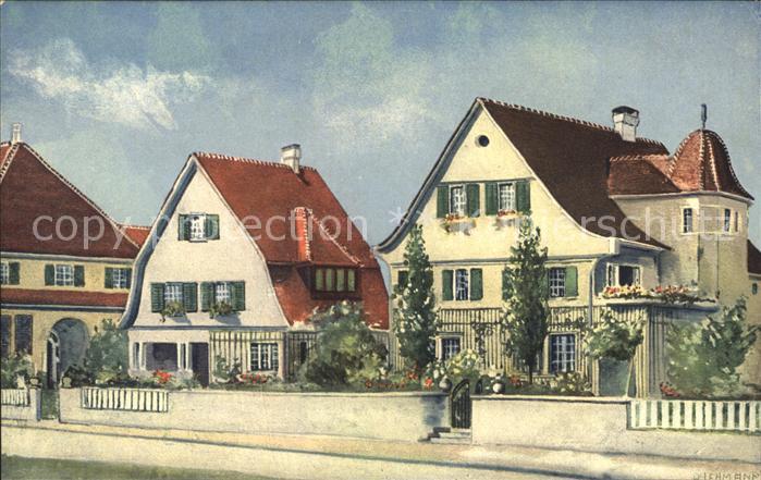 Amriswil TG Haeuser am Bahnhof Kuenstlerkarte