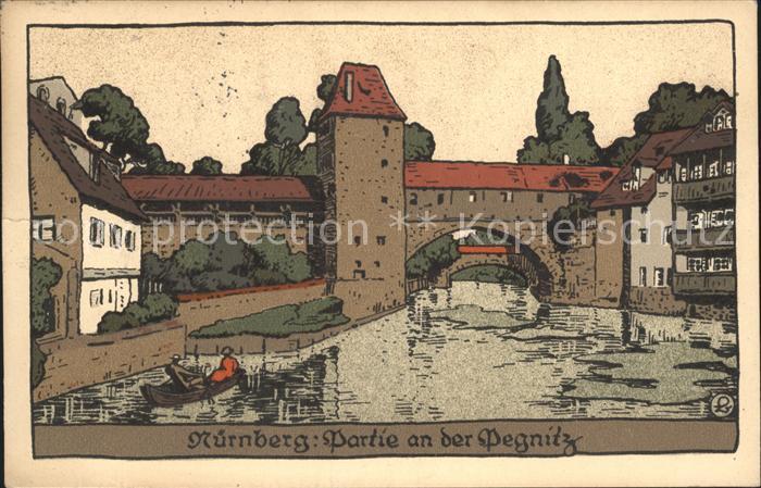 NueRNBERG  CITY Partie an der Pegnitz Kuenstlerkarte