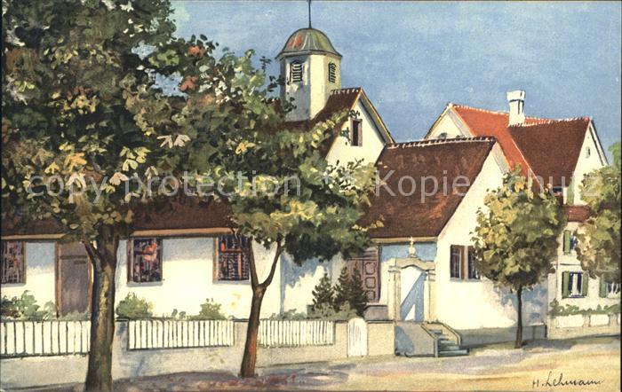 Amriswil TG Kiche mit Pfarrhaus Kuenstlerkarte