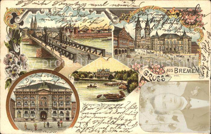 BREMEN  CITY Weserbruecke Rathaus Dom Boerse Tivoli Theater