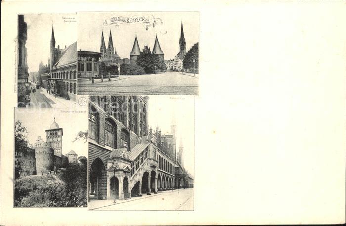 LueBECK  CITY Rathaus Breitestrasse Rathaustreppe Burgthor mit Stadtmauer Holste