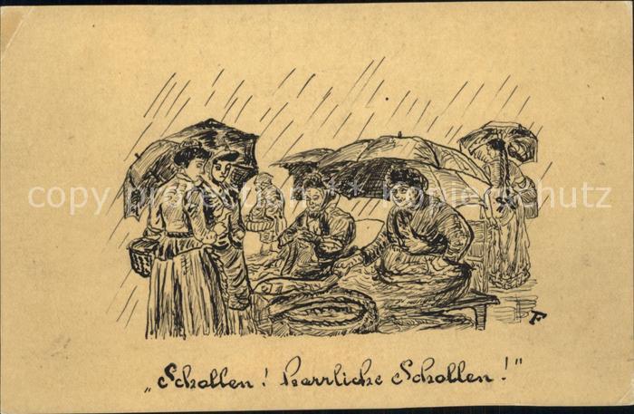 HAMBURG  CITY Marktfrauen Schollen Herrliche Schollen Zeichnung