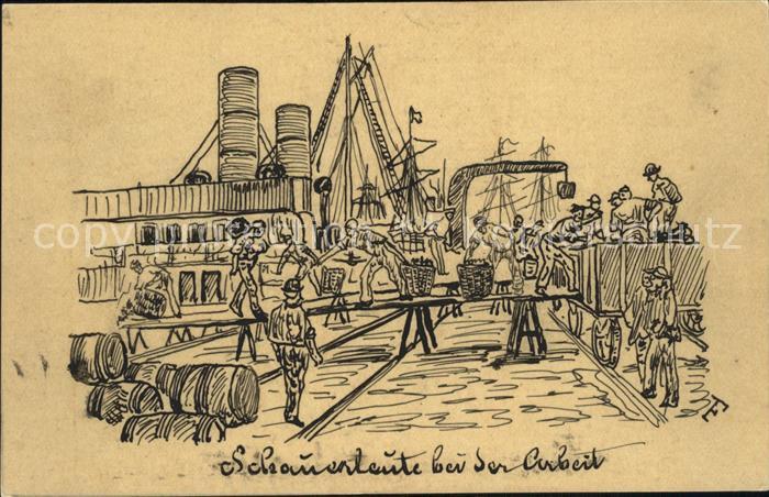 HAMBURG  CITY Schauerleute bei der Arbeit Zeichnung