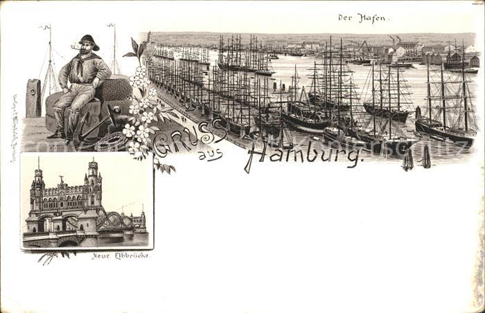 HAMBURG  CITY Hafenpartie Fischer Segelschiffe Neue Elbbruecke
