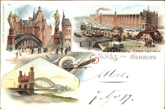 HAMBURG  CITY Brooks Bruecke Neue Elbbruecke Freihafen Lagerhaeuser
